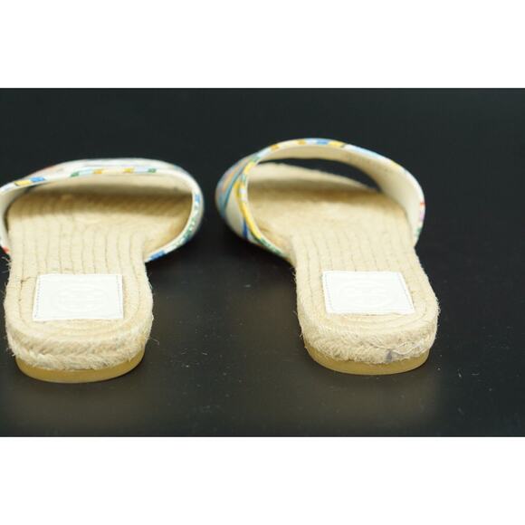 Tory Burch Benton Espadrille Slide Sandals Size 5.5 Multi Band $255 Logo - Picture 8 of 11